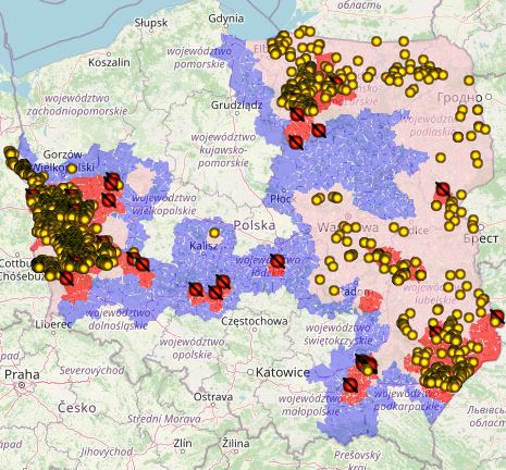 African swine fever in wild boar in 2021. (Yellow dots) Source: GVI